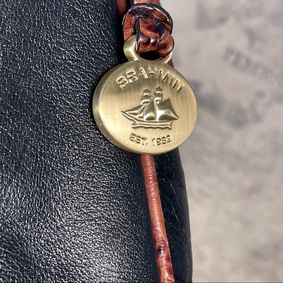 BRAHMIN Brown Black Croc Embossed Leather Shoulder Bag 90s - Picture 5 of 12